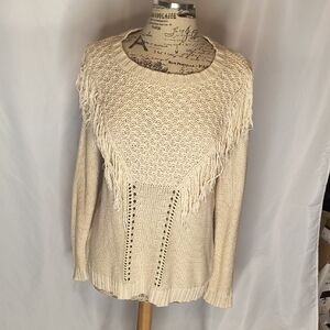 Boho-inspired Chelsea & Violet Cream Fringe Knit Sweater